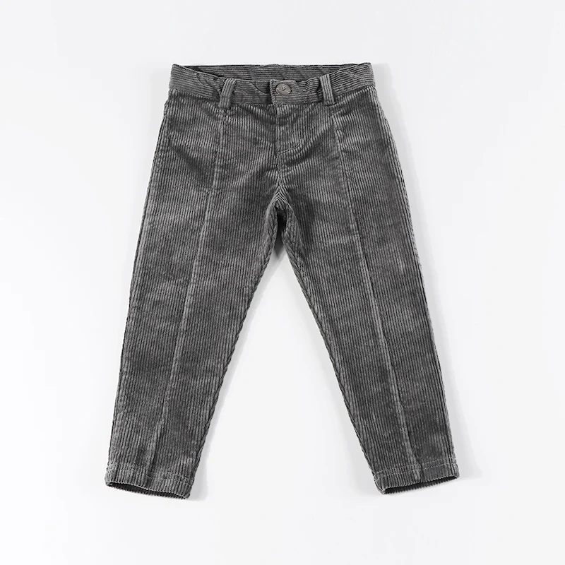 Boys/girl long pants black corduroy trouser front zipper waistband fashion pants autumn winter kid clothes pants inside elastic