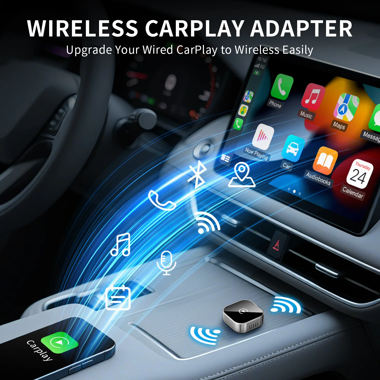 Wireless CarPlay Adapter Android Auto AI Box 2 in 1 Plug and Play for Car Convert Wired to Wireless Low Latency Compact Size