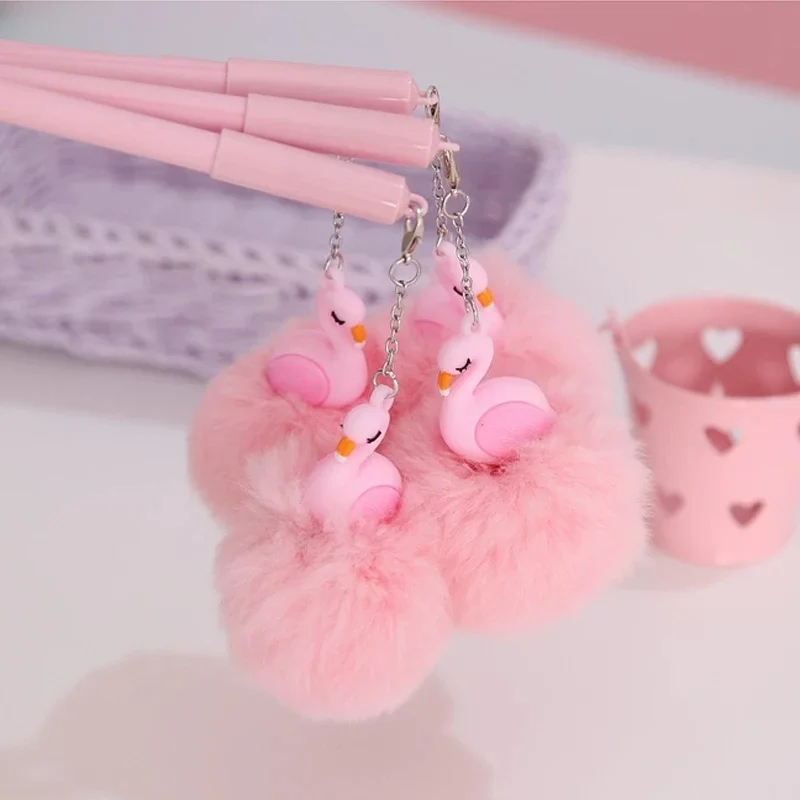 

1pcs Beautiful Pink Flamingo Gel Pen Plush Swan Pens for School Office Writing Supplies Girl Gifts Kawaii Neutral Stationery