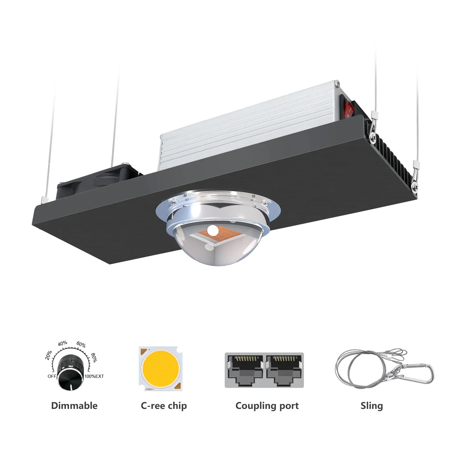 100W COB CXB3590 Full Spectrum LED Grow Light with Glass Lens 90 Degree for Indoor Plants Greenhouse Tents
