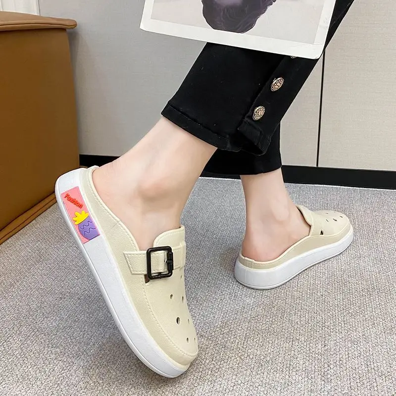 Women\'s Slippers and Ladies Sandals Mules Cartoon Slides Job Round Toe Summer 2024 Outside Shoes Black Low Heel Anime on Offer F