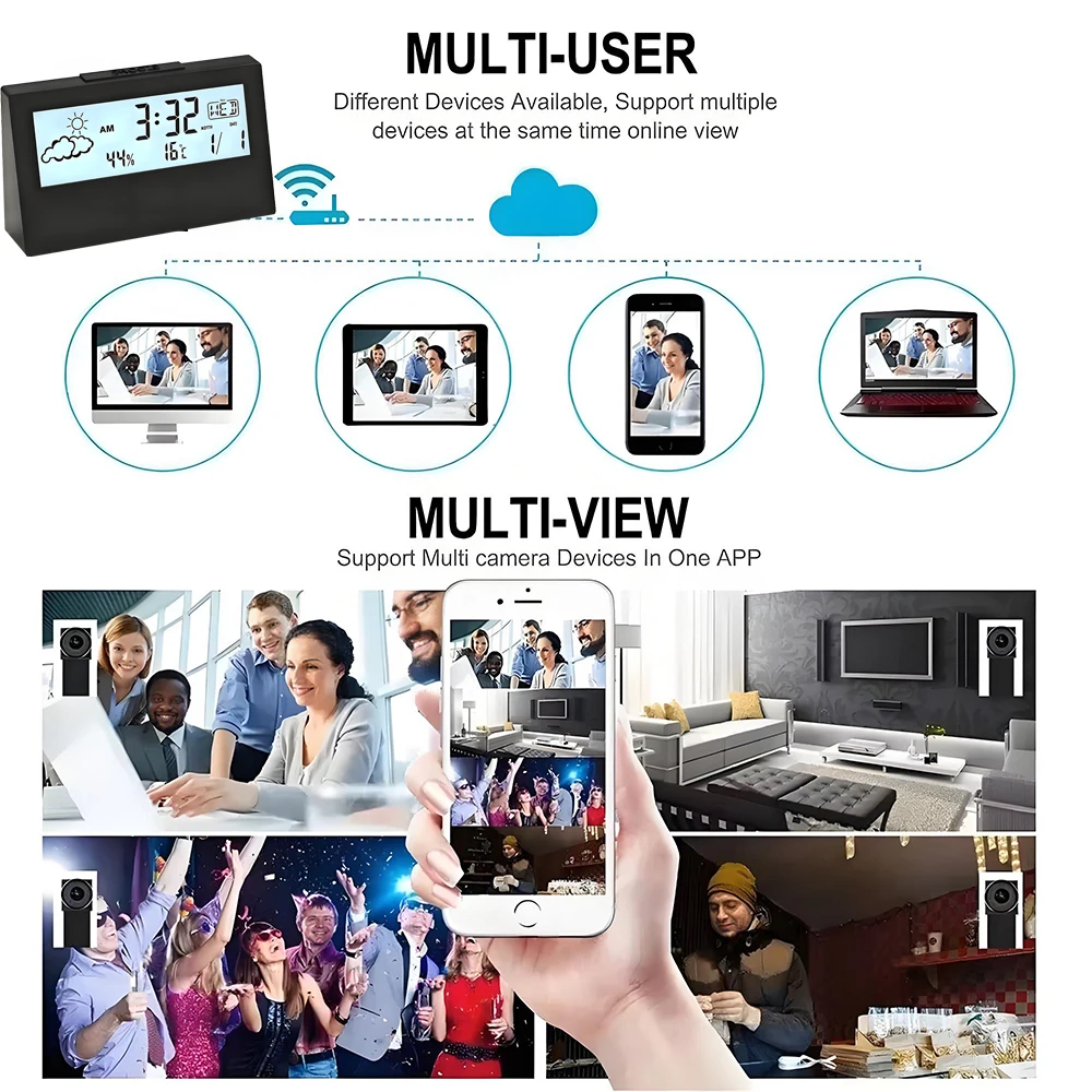 4K Mini WiFi Clock Wireless Camera, Supports Remote Viewing, Motion Detection, Loop Storage, Home Nanny Style 4KHD Camera view 4