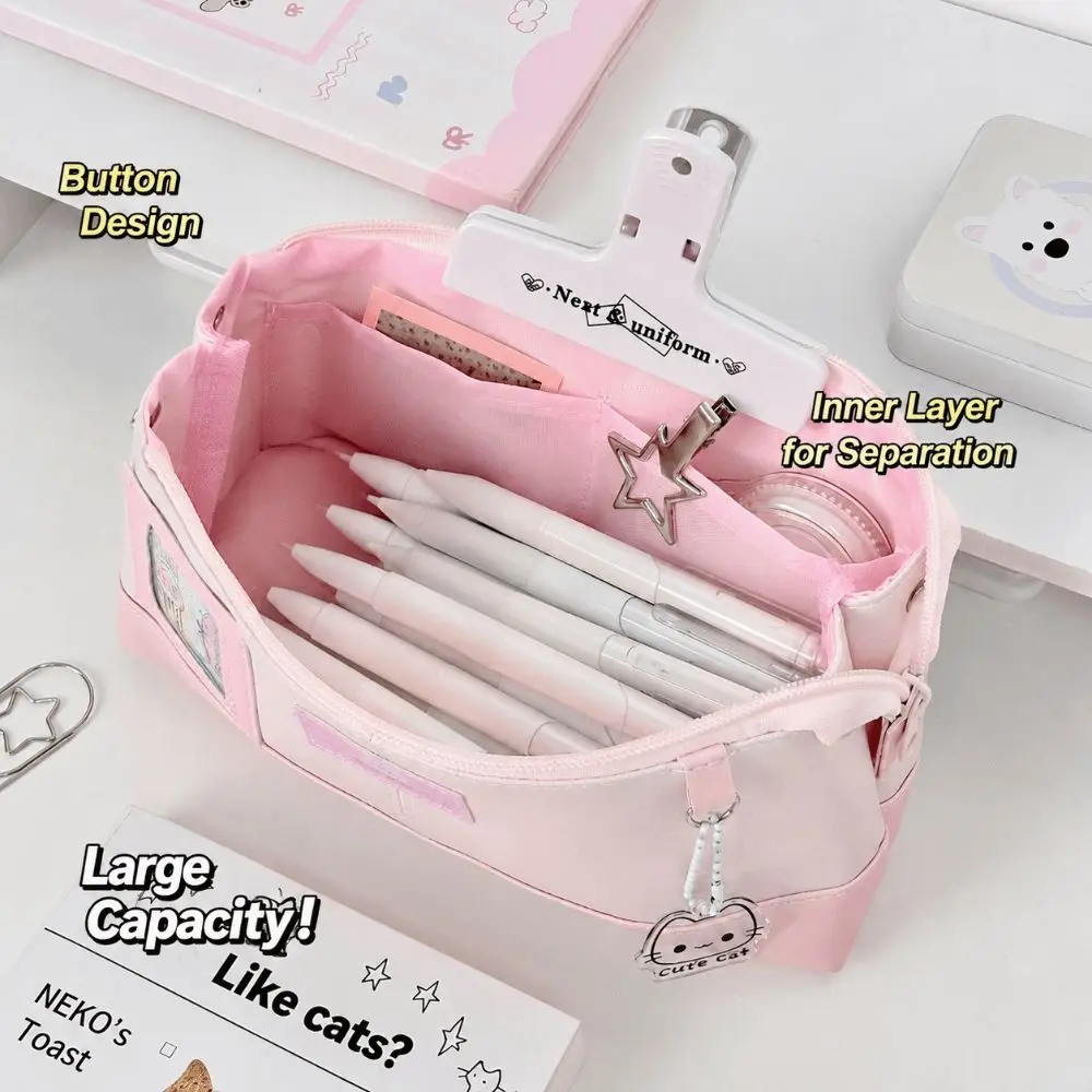 Durable PU Leather Pencil Case Polka Dot Star Print Large Capacity Pencil Pouch Waterproof Stationery Organizer Students