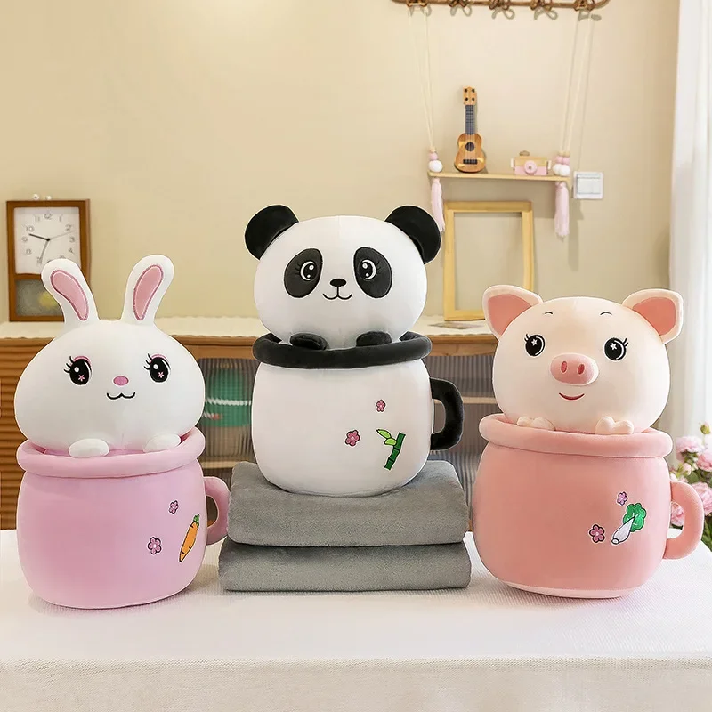 New Car-mounted Three-in-one Air Conditioning By Children Nap Blanket Cartoon Cute Panda Milk Tea Cup Pillow Quilt Dual-use Gift