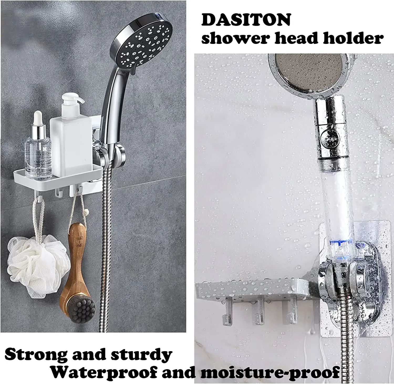 Wall Mount Handheld Shower Holder Adjustable Shower Head Holder with Tray Hook Shampoo Soap Storage Box Bathroom Accessories