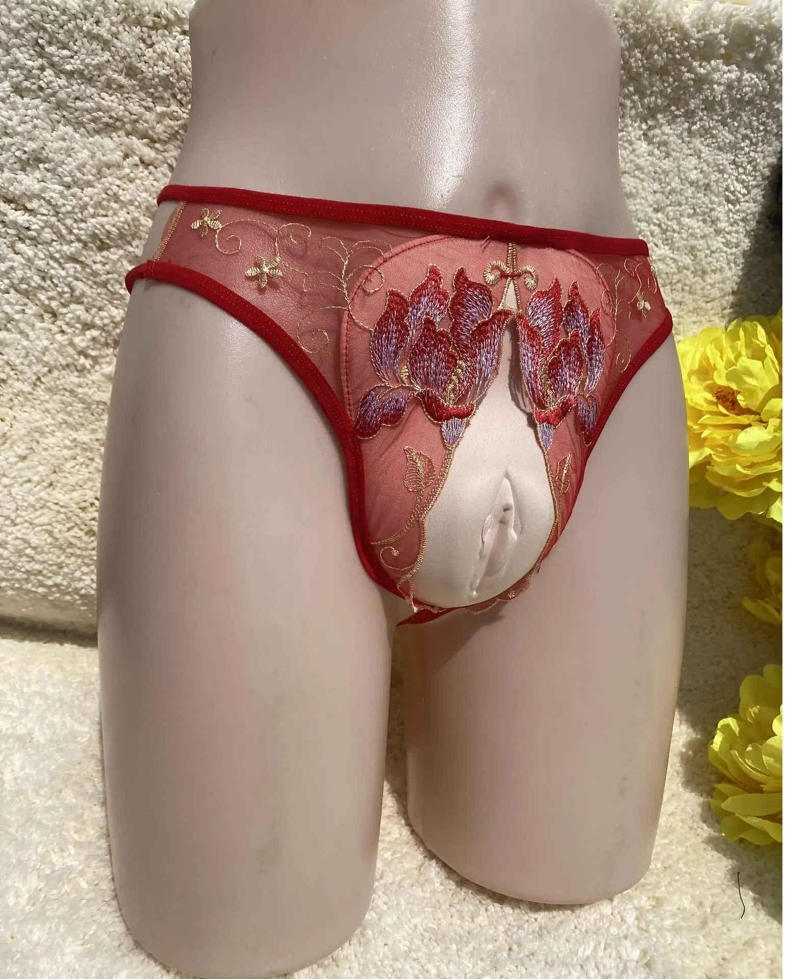 Lace Embroidery Control Panty Hiding Gaff Thong Drag Queen Underwear Transgender Crossdresser G-String Shemale Camel Toe Panties