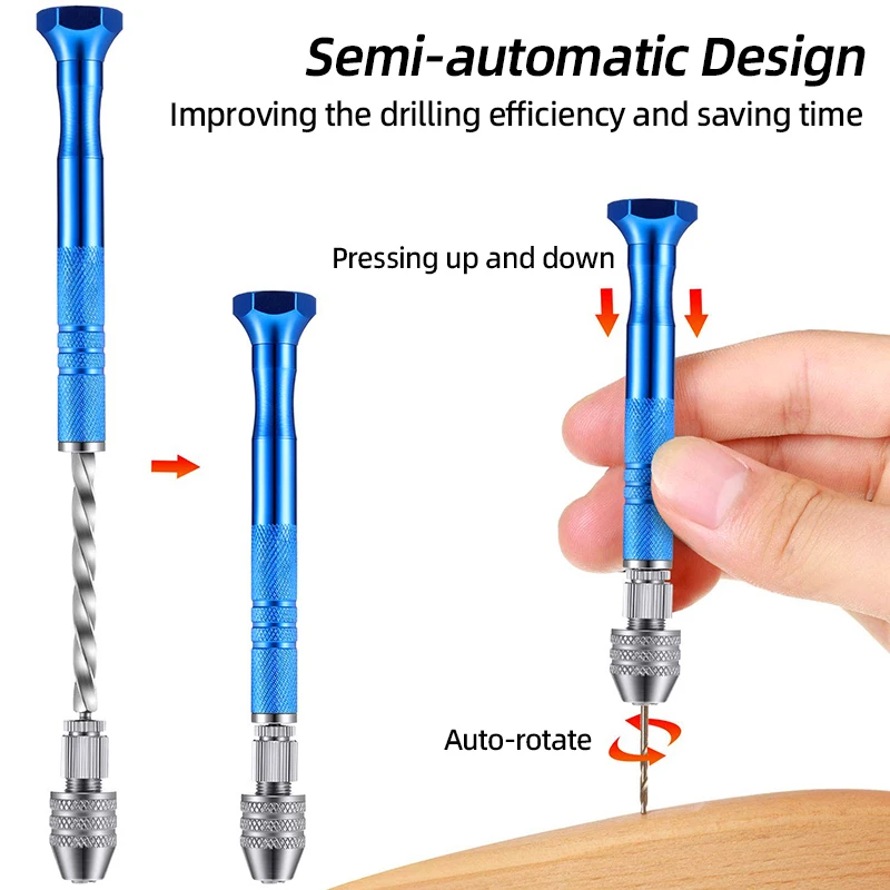 Semi-Automatic Mini Micro Hand Drill Aluminum Spiral Hand Manual Push Chuck 0.2-3.0mm Twist Drill Bits Manual Hole Punch Tools