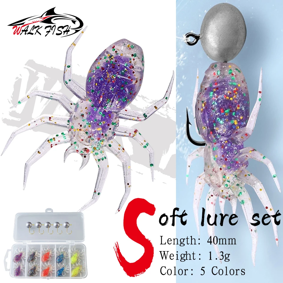 

WALK FISH 1Set 4CM/1.3G Soft Spider Lure With Hooks Storage Box Fishing Bait Stretch Artificial Spider Bait Fishing Tackle