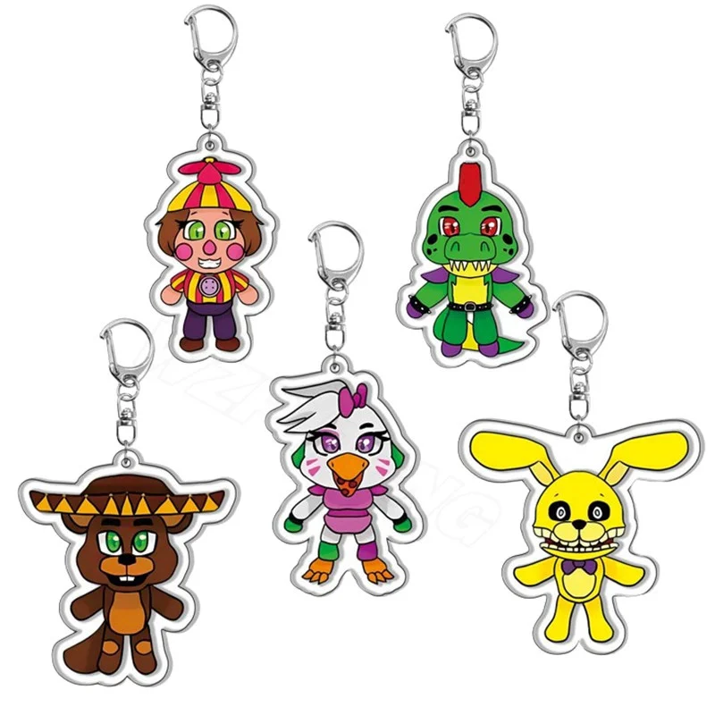 Anime Game Midnight Keychains Horror Game Foxy Chica Double Sided Cartoon Pendants Key Chains Collection Accessories Gifts