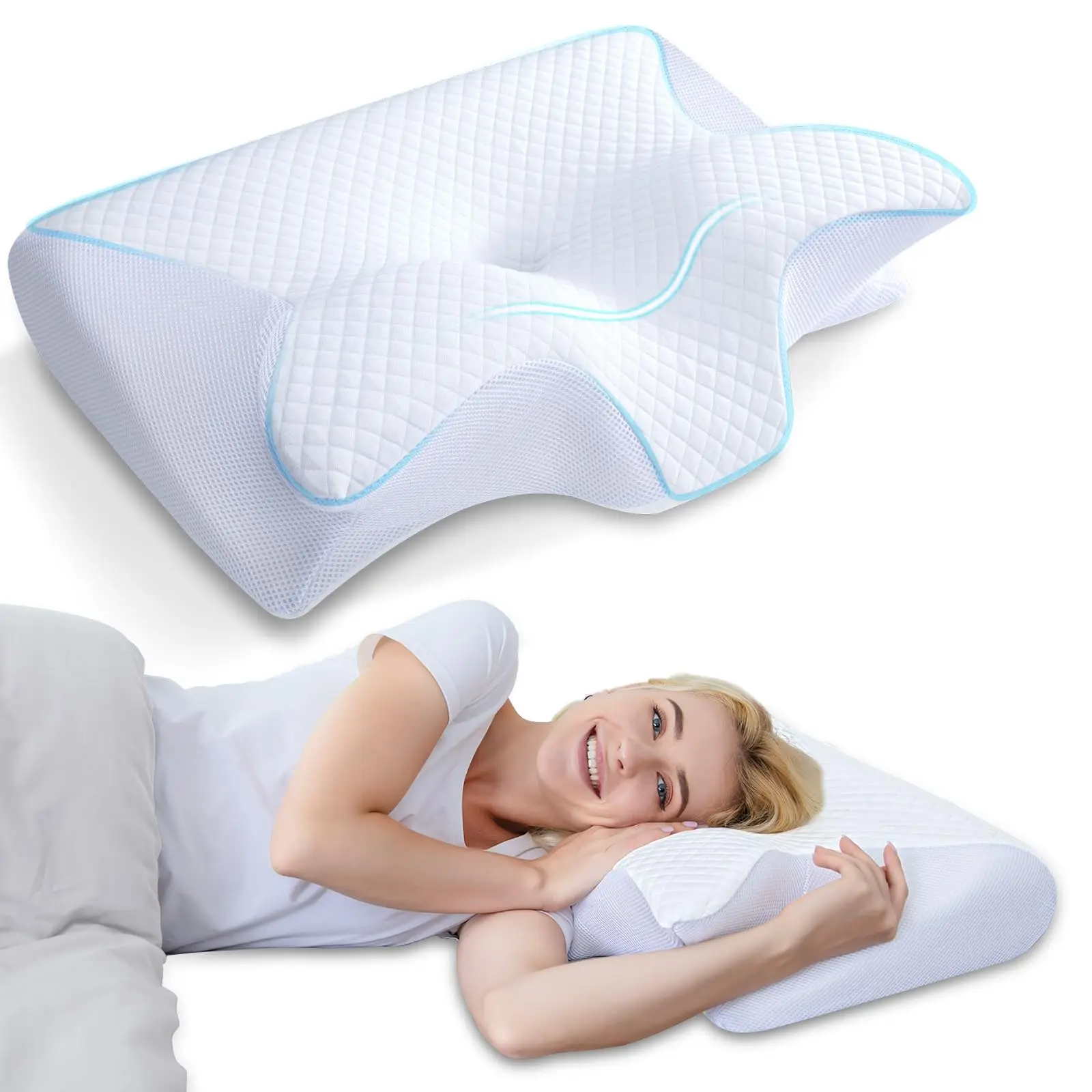 

Memory Foam Cervical Pillow, 2 in 1 Ergonomic Contour Orthopedic Pillow for Neck Pain, Contoured Support Pillows,big Pillow