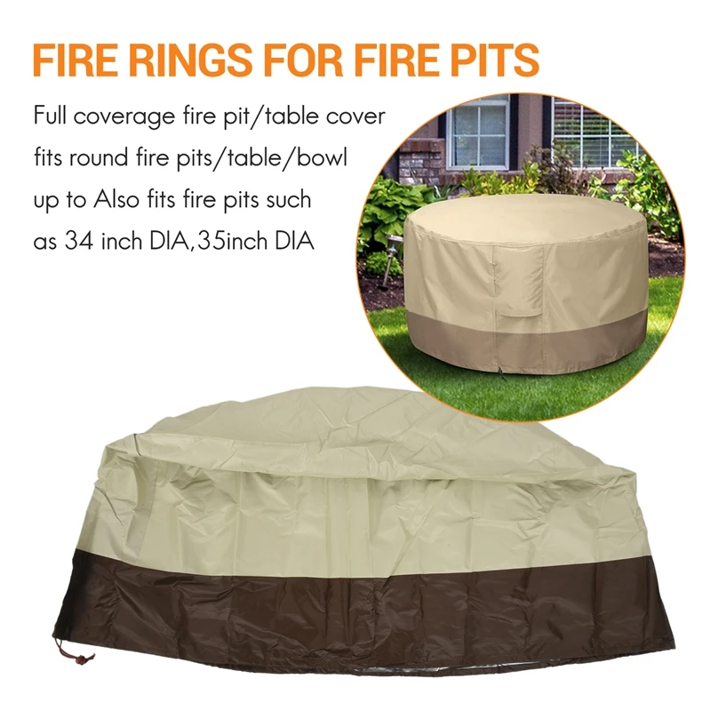 Fire Pit Cover Round-210D Oxford Cloth Heavy Duty Patio Outdoor Fire Pit Table Cover Round Waterproof Fits For 34/35/36 Inch Fir