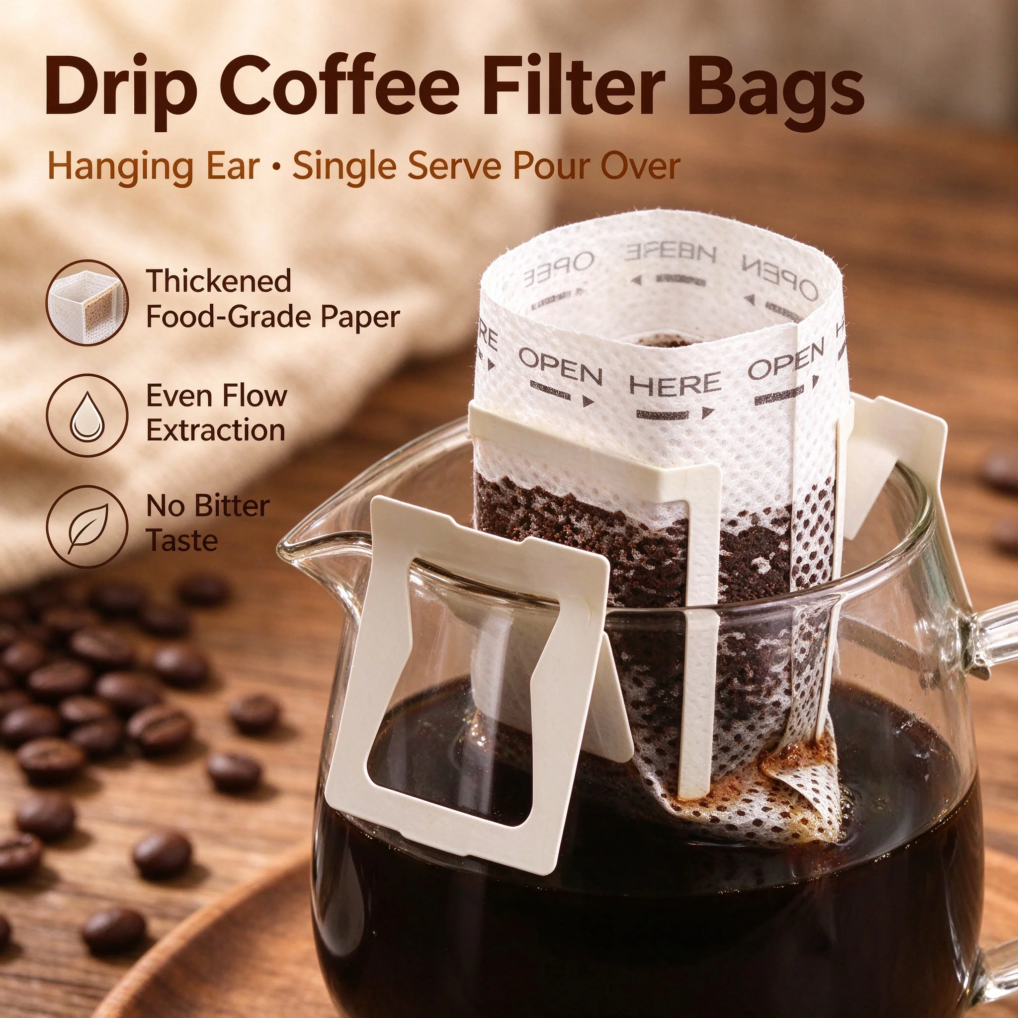 Hanging Ear Coffee Filter Paper Disposable Pour Over Filter Bags Drip Coffee Maker Accessories Fine Mesh Funnel