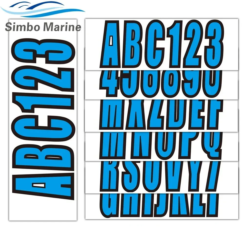 4 Sets Blue of A-Z & 0-9 Boat personal watercarft Registration Numbers and Letters Marine Vinyl Sticker Decals