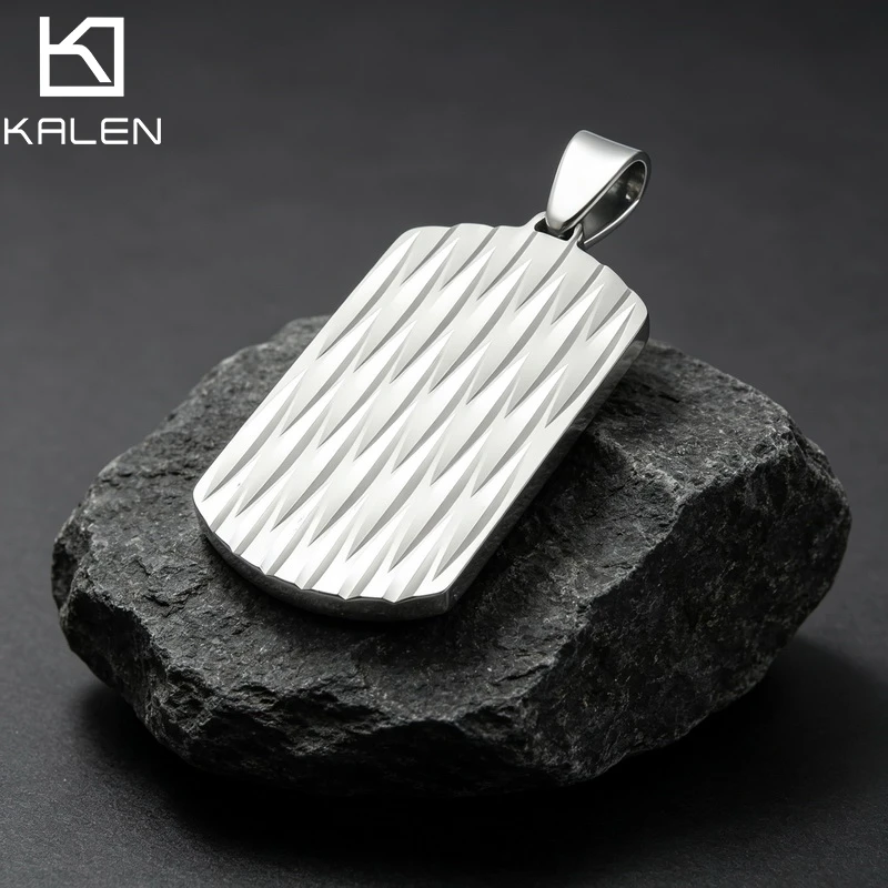 KALEN Trendy Patterned Nameplate Stainless Steel Pendant Necklace For Men Modern Edgy Male Accessory Fashion Jewelry Gifts