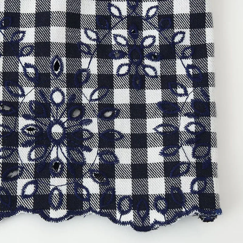 Spring New Arrival Women's Long Sve irt Embroidered Plaid Stand Collar Street Sle Regular Thin Chinese Made