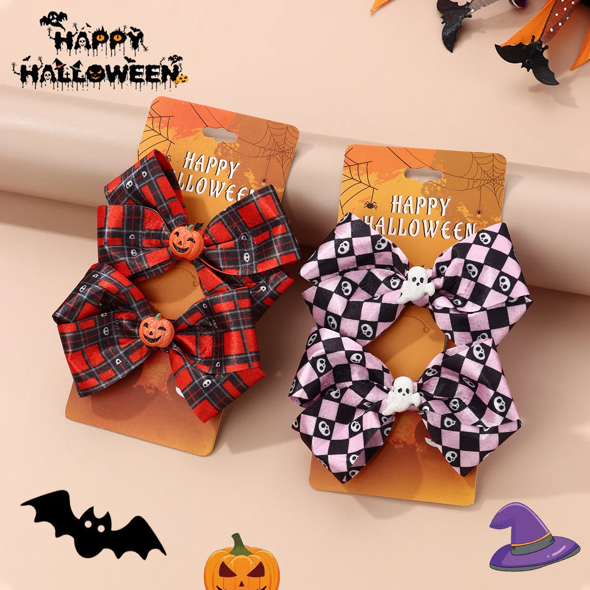 

New Children's Hairpin Set Halloween Party Carnival Pumpkin Ghost Bow Handmade Fabric Hair Accessories Cosplay hairclips