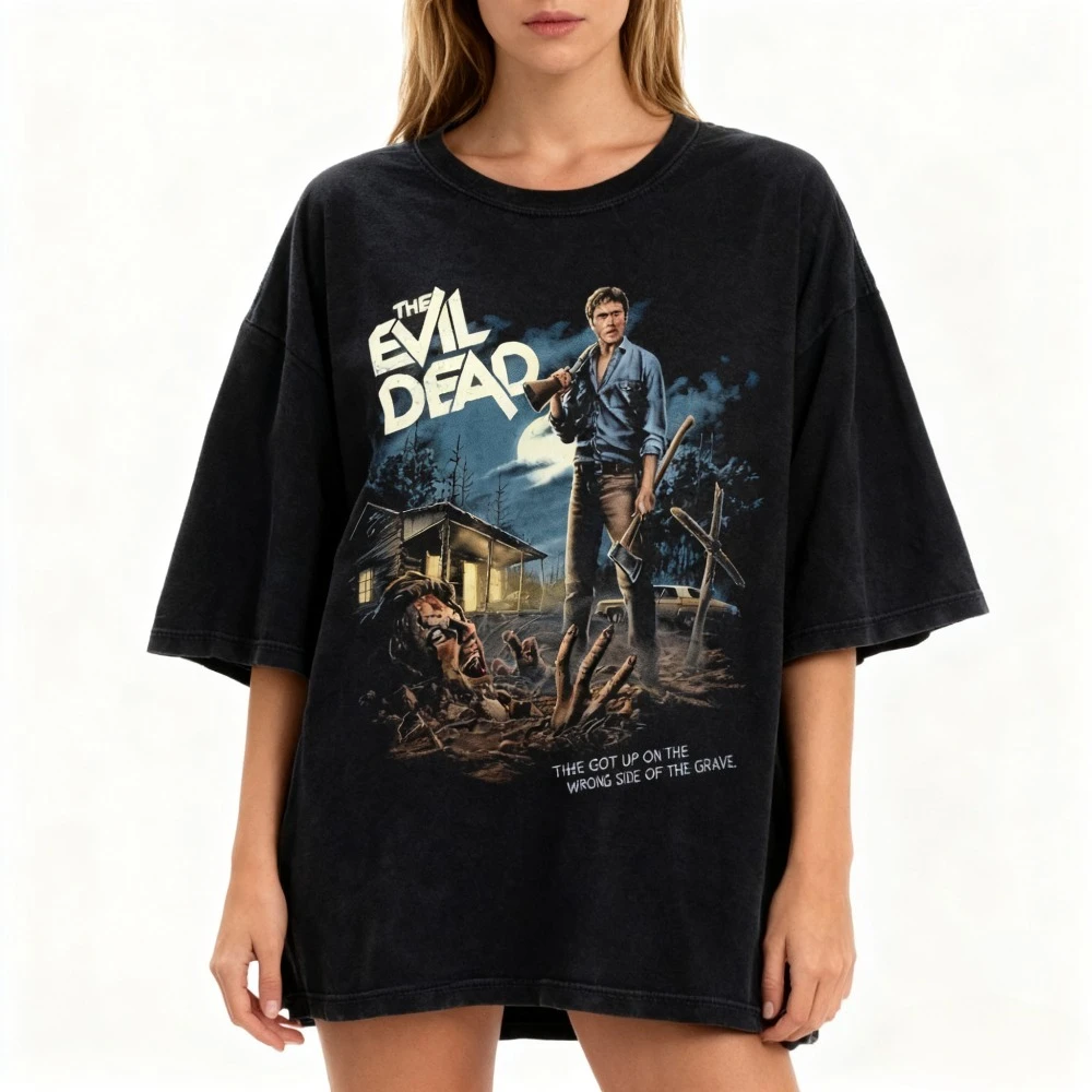 The Evil Dead Vintage Tee Ash Williams Retro Horror Shirt Clothing Graphic Short Sleeve Shirt Men Women All-Season