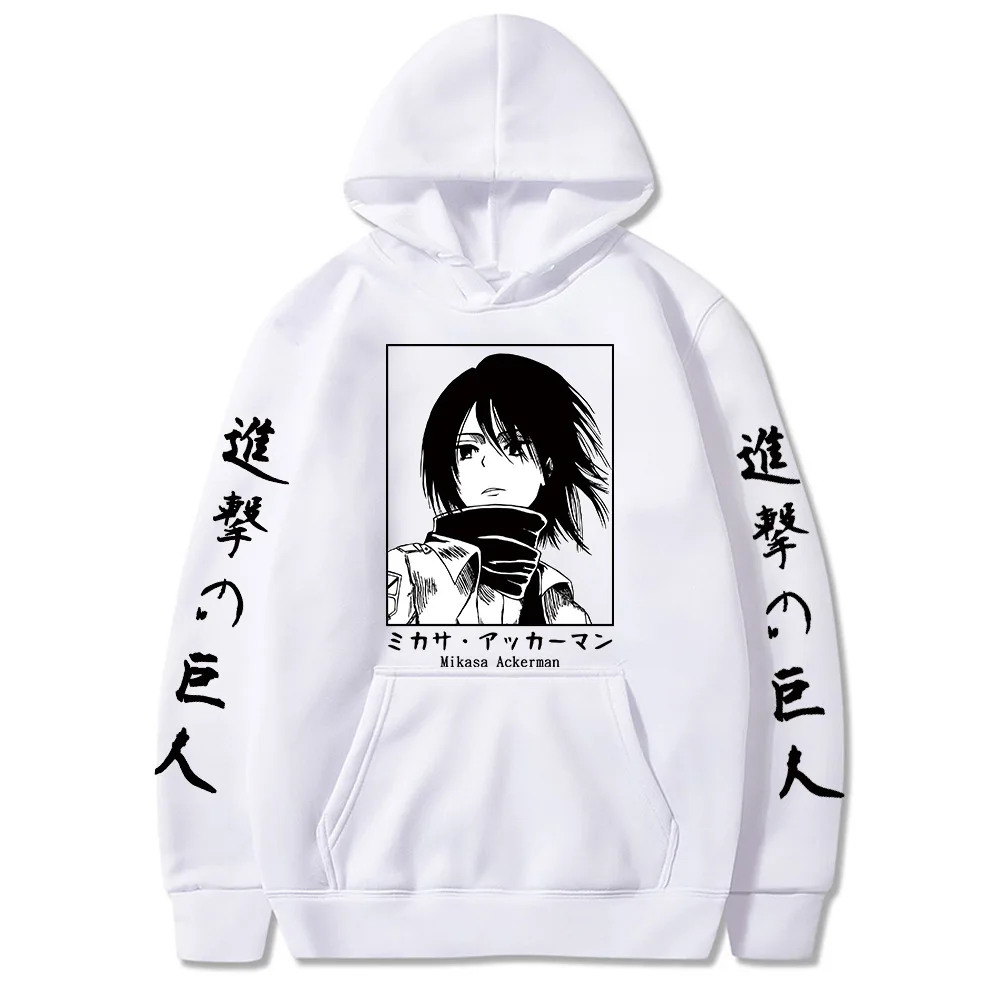 Japanese Anime Mikasa Ackerman Hoodie Sweatshirt Print Unisex Streetwear Hip Hop Style Autumn Winter Fashion Hip Hop Top Clothes