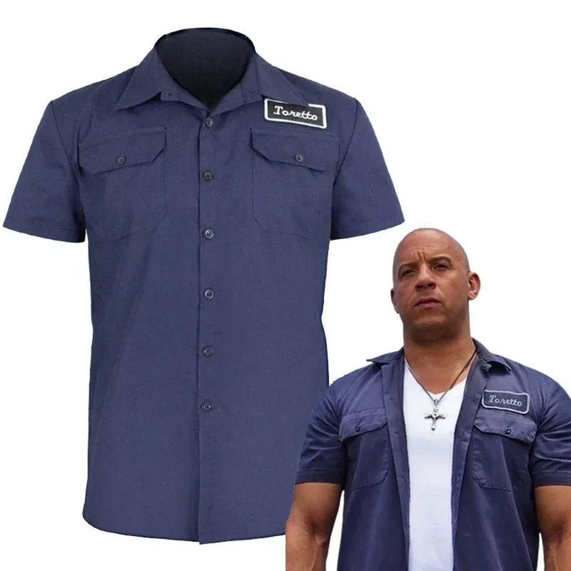 Dominic Toretto Shirt Costumes Movie Fast Furious X Role play Costume Workshirt Fantasy Men Short Sleeve Summer Man Tee Tops