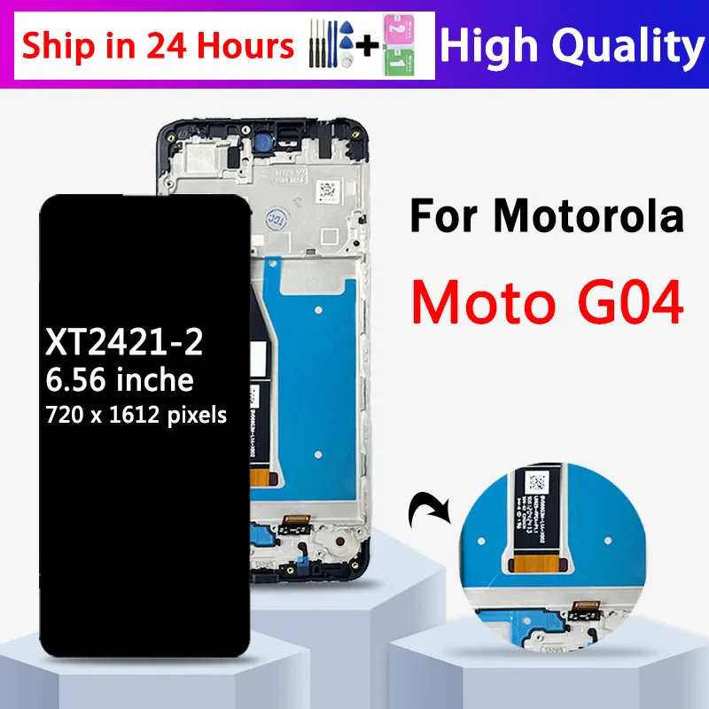 6,56 'высокое качество для Motorola Moto G04, ЖК-дисплей, дигитайзер сенсорного экрана в сборе для MotoG04 XT2421-2, экран с рамкой