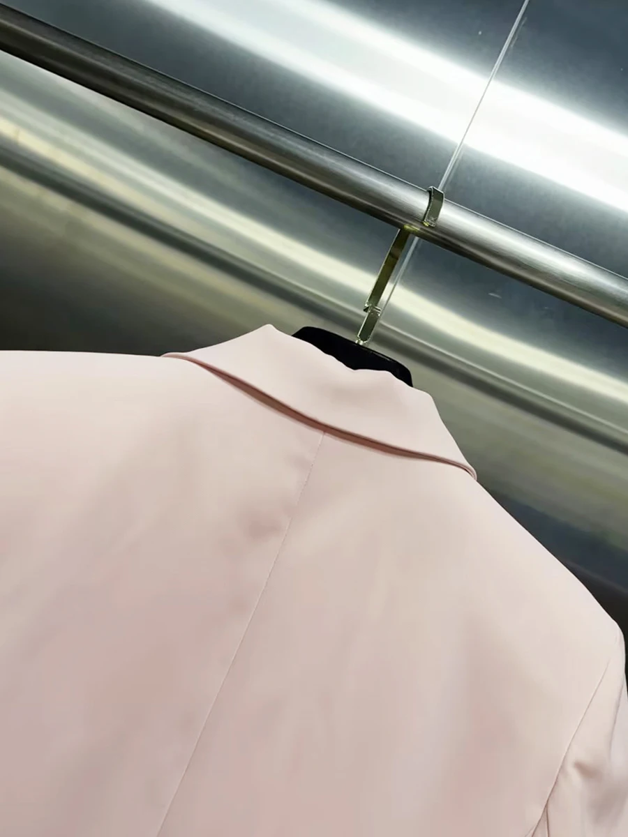 CHICEVER 핑크 스플라이스 메쉬 재킷 여성용 라펠 긴 소매 루즈한 젠틀 인텔렉추얼 여성 재킷 가을 패션 스타일 신상