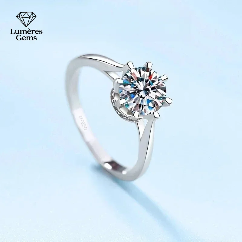 

Women's Platinum Moissanite Diamond Ring 1CT VVS1 D Color Sparkling Wedding Luxury Jewelry with Certificate Eight Prong Setting