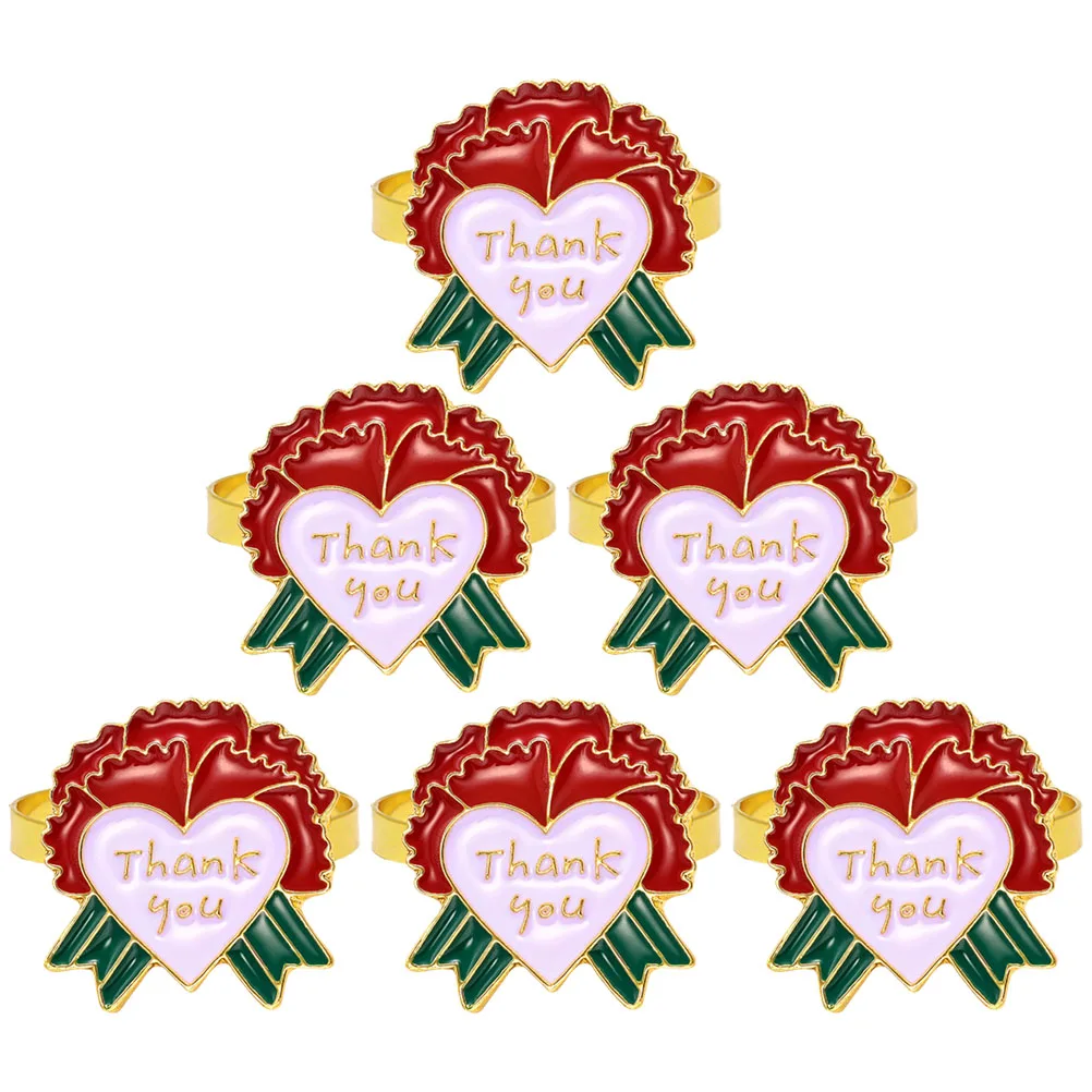 

6pcs Metal Carnation Rings Exquisite Decorative Table Holders Festive Wedding Party Dining Napkin Buckles Flower Shape Elegant