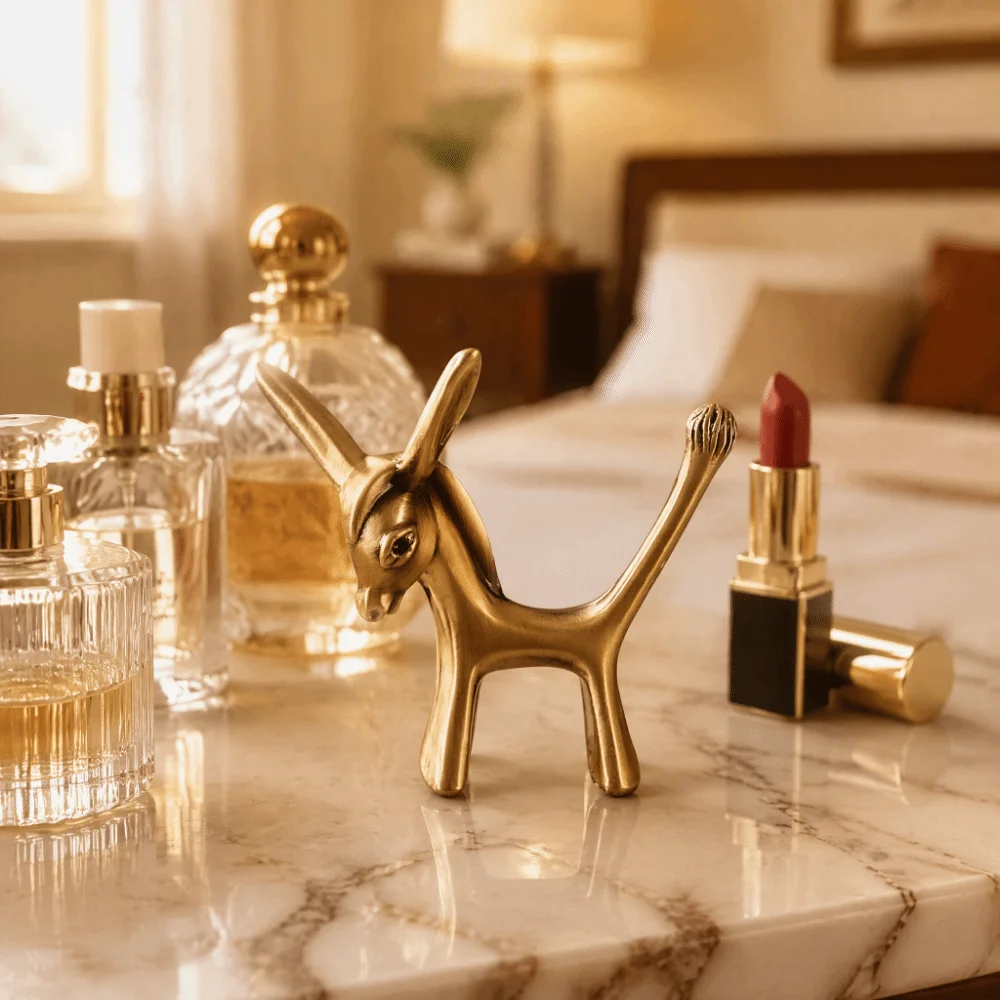 Zinc Alloy Ring Holder Statue Gold Desktop Donkey Ring Holder Animal Statue 6.9 x 7.2 cm Jewelry Organizer