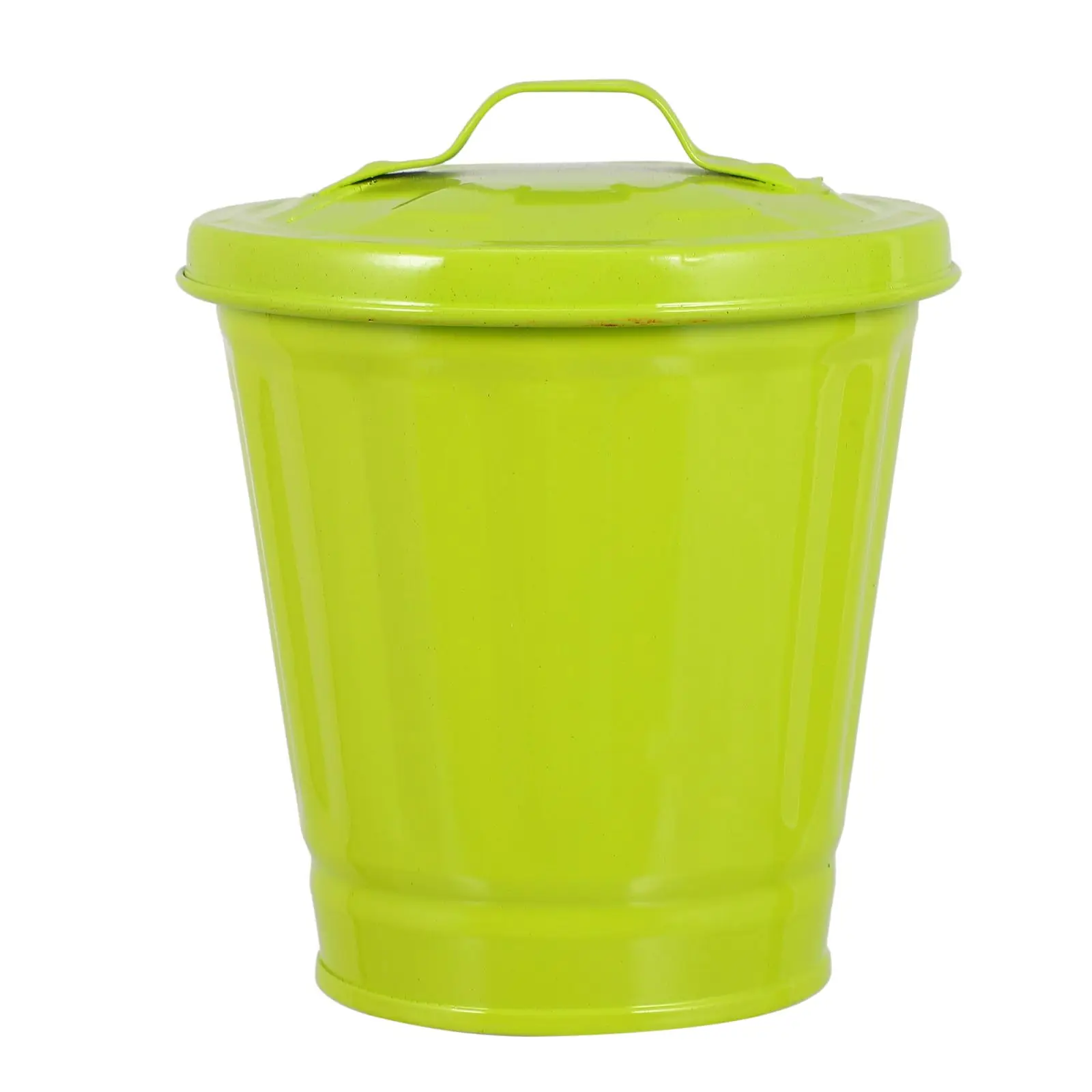 

Small Waste Storage Bin Green Metal Barrel with Lid for Desktop Trash Can Garbage Container Bedroom Living Room Flower Pot