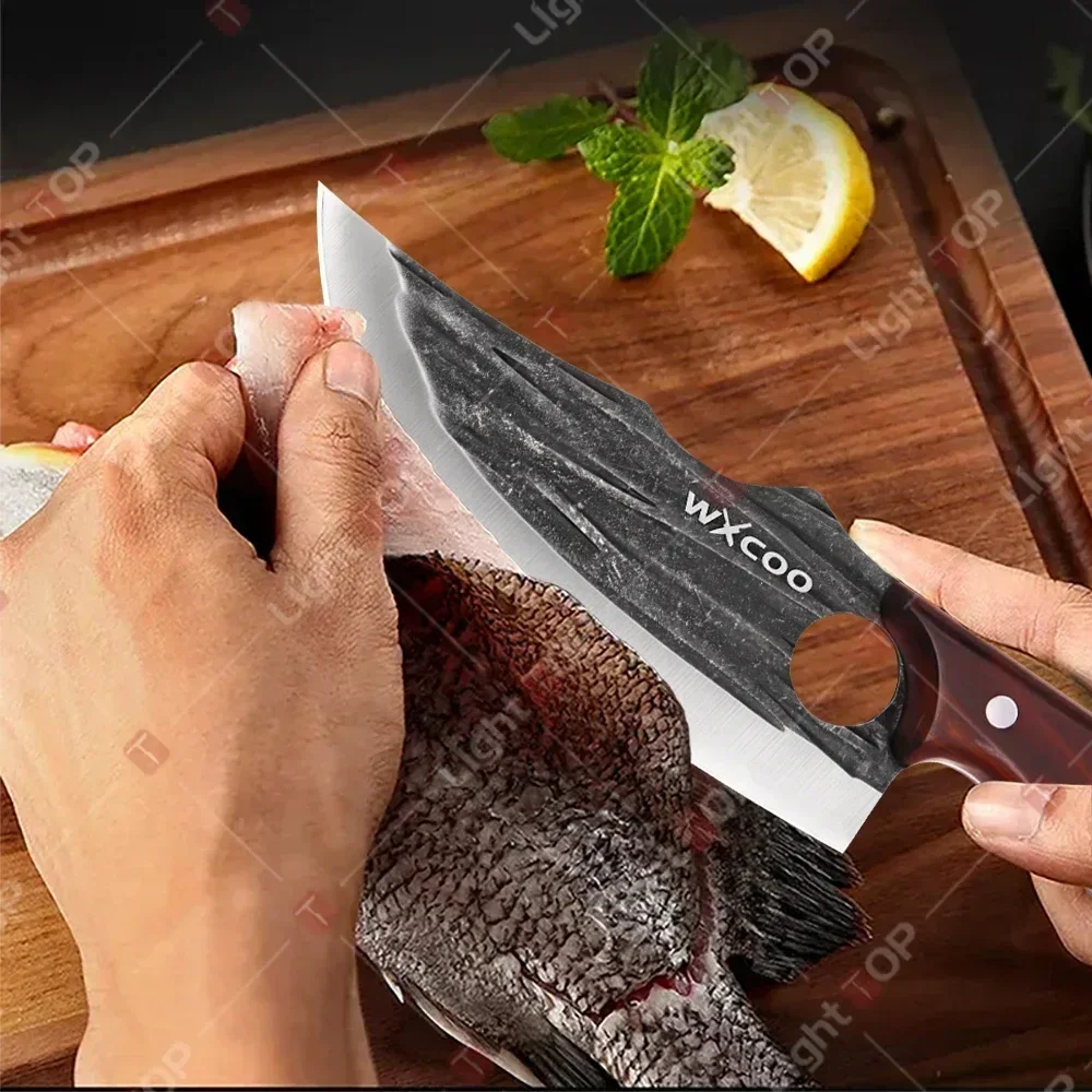 WXCOO 1~6pcs Hand forged Butcher Knife Kitchen Meat Cleaver for Cooking Fruit Vegetable Cutting Barbecue Tool