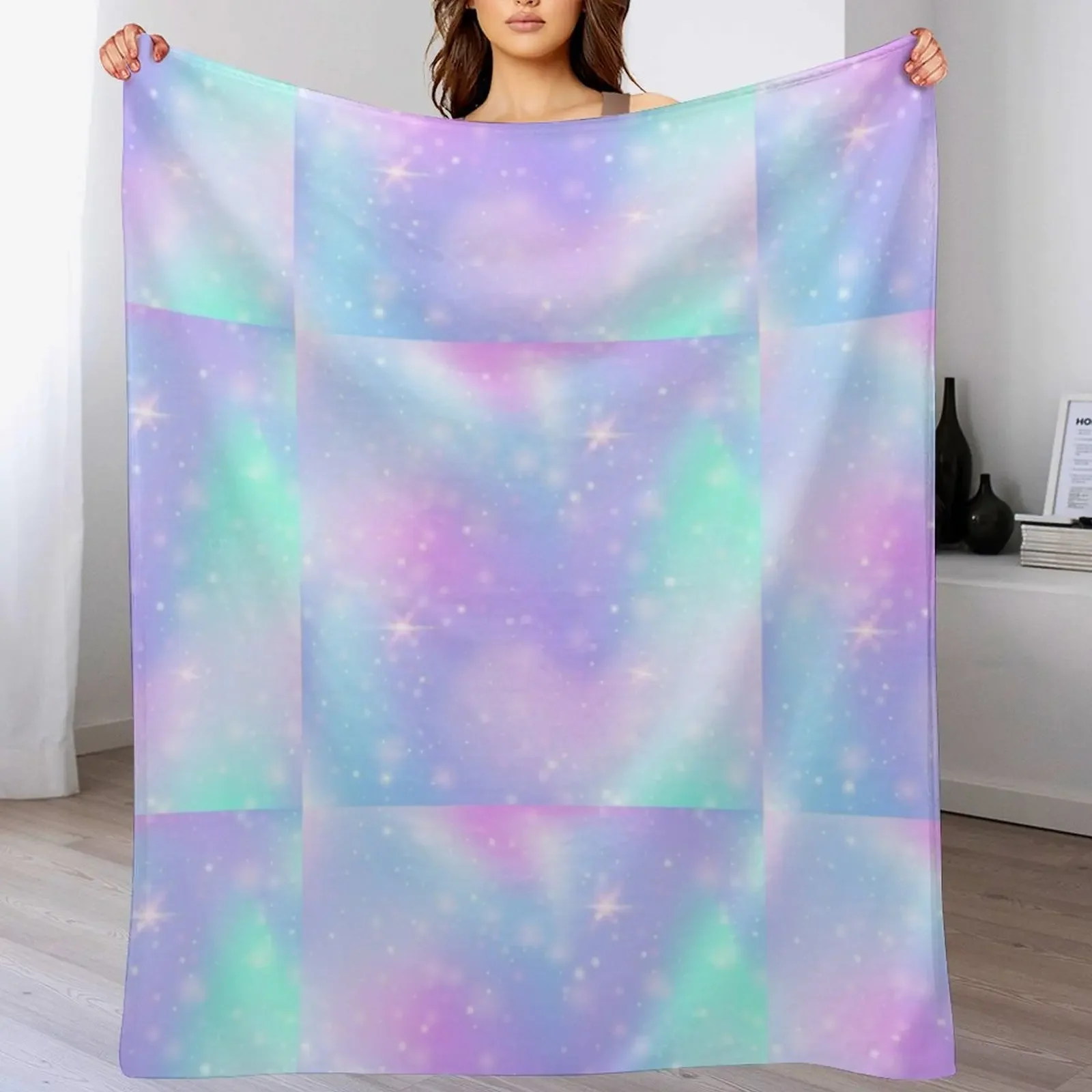 

Aqua Blue & Lavender Purple Painting Throw Blanket Color Fast Cozy Throw Blanket