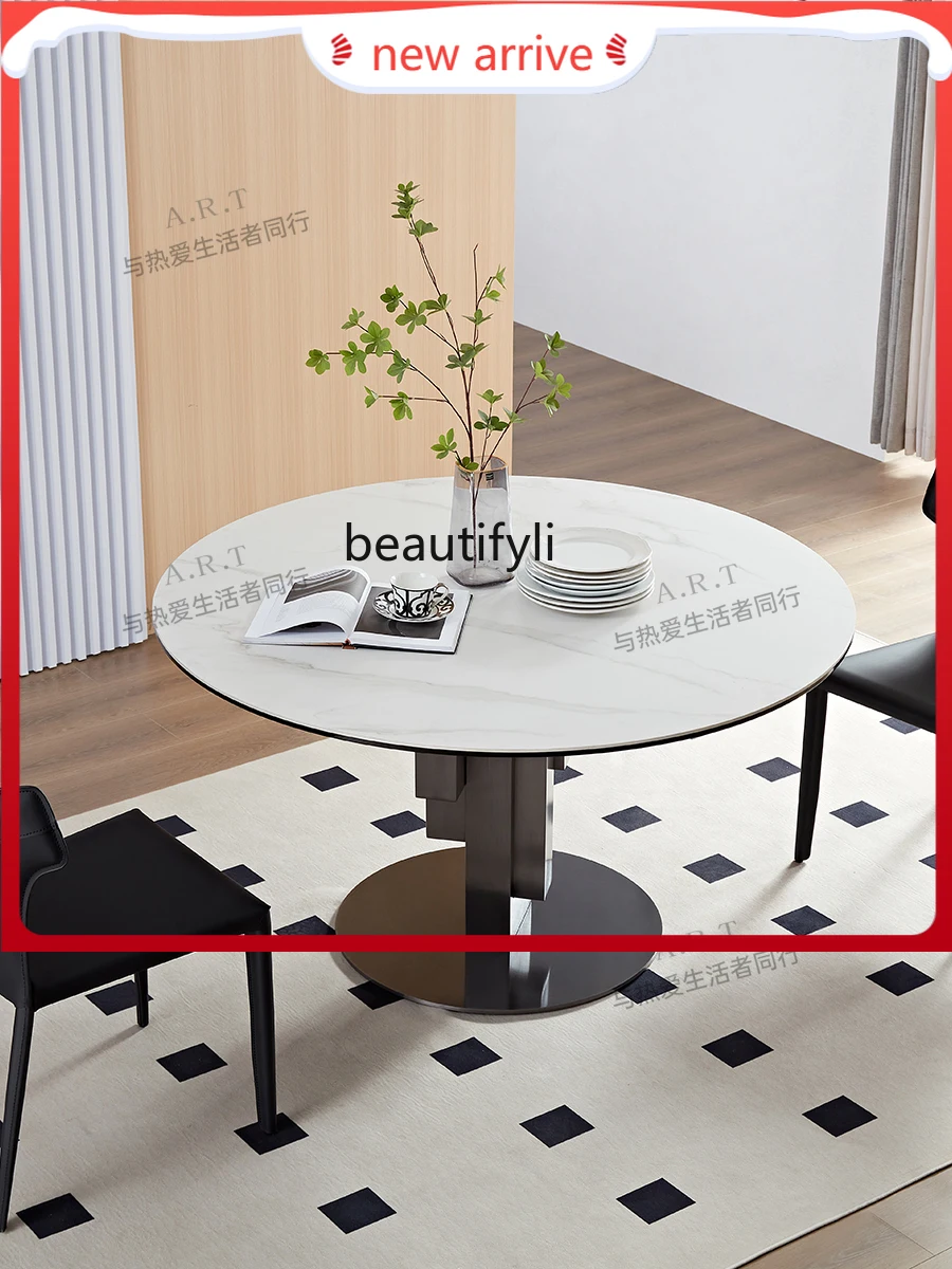 

Italian rock slab dining table light luxury, designer round dining table fashion art dining table G1218