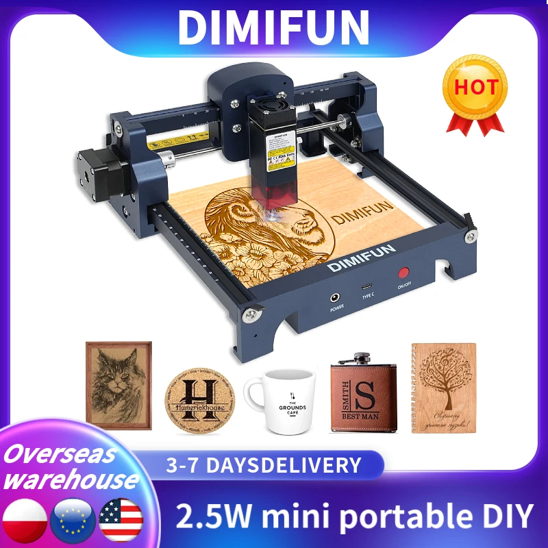 DIMIFUN D9 2.5W Mini Portable Laser Engraving Machine DIY Dog Tag Paper Leather Wood Plastic Logo CNC Machine