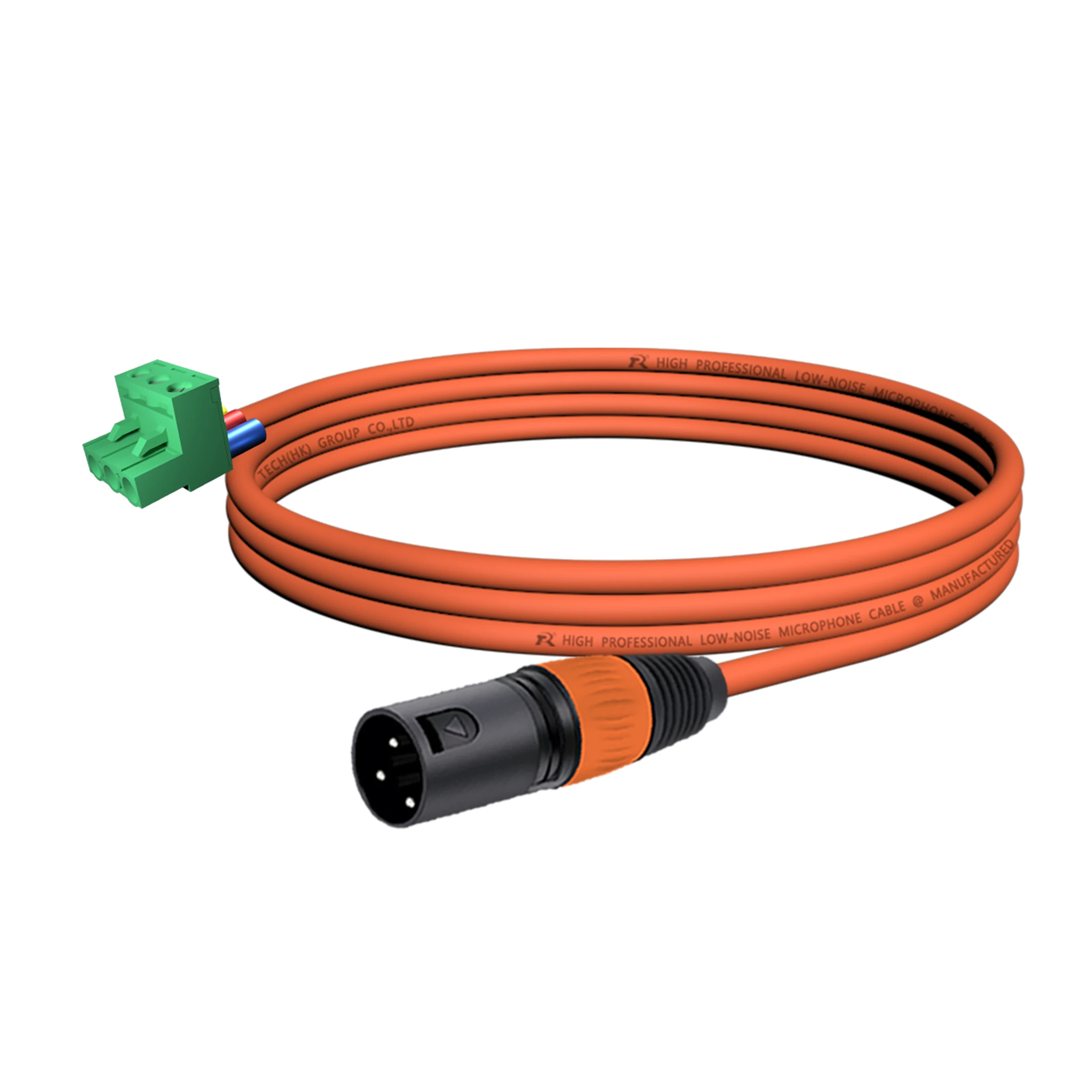 XLR-zu-PHX-Adapter, vergoldeter 3P XLR M/F zu PHX3M/2EDG 5.08 PCB Schraubklemmen-Anschlusskabel, gerändelter Endgriff, spiralförmiges Design – Detail 5