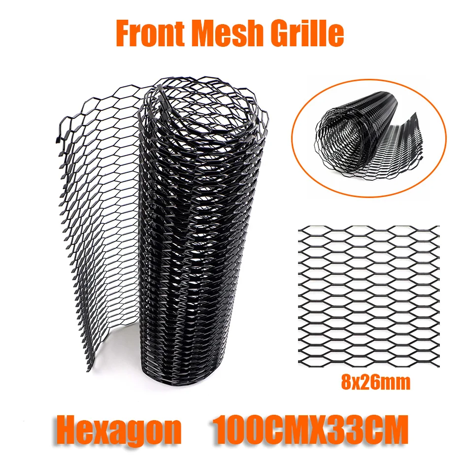 100cmx33cm Aluminum Grille Mesh Grill Cover Car Bumper Fender Hood Vent Net Grid Ventilation 8x26mm Hole Hexagon Thickness 3mm