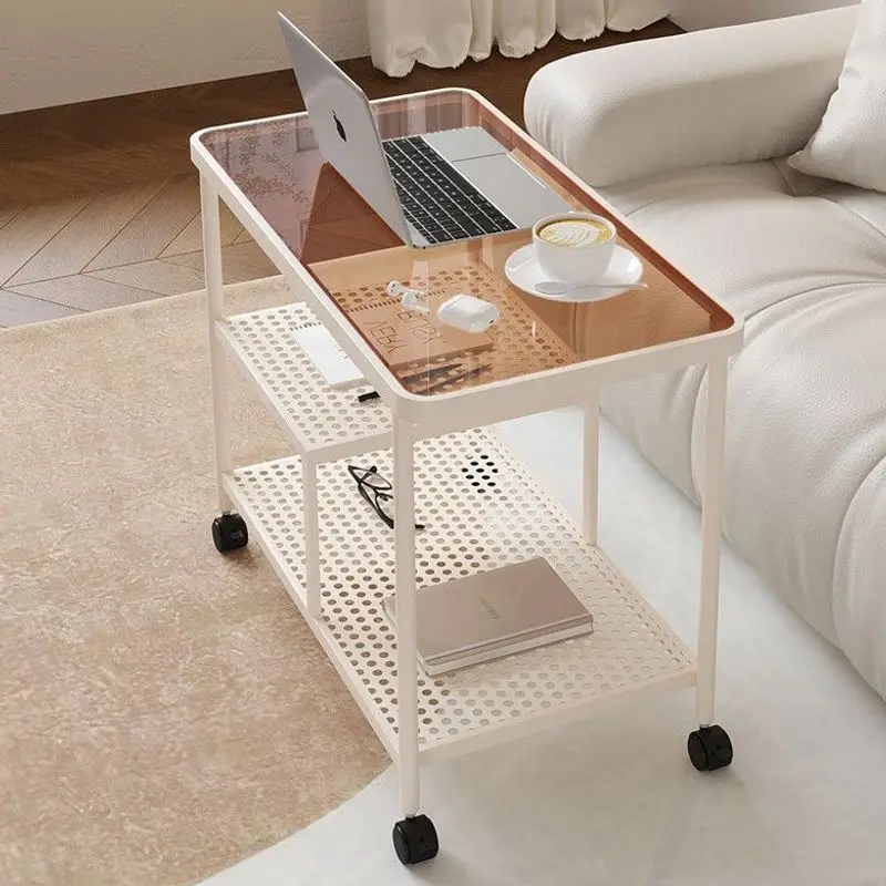 Cream wind living room sofa side storage trolley rack movable coffee table side cabinet thickened and reinforced