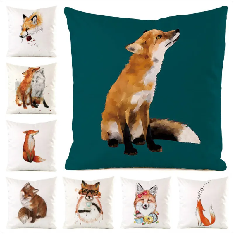 Norwegian Feng Shui Cartoon Fox Digital printing short plush pillow covers for car sofa office cushion cover home goods