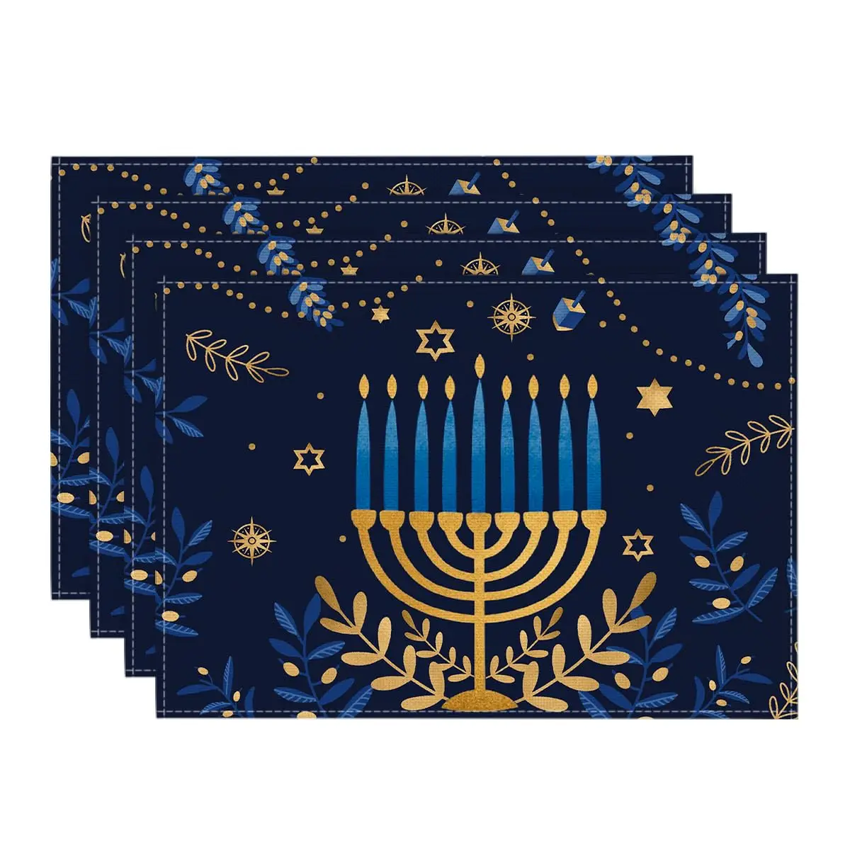 

Menorah Star Olives Hanukkah Placemats Set of 4, 12x18 Inch Chanukah Holiday Table Mats for Party Kitchen Dining Decoration