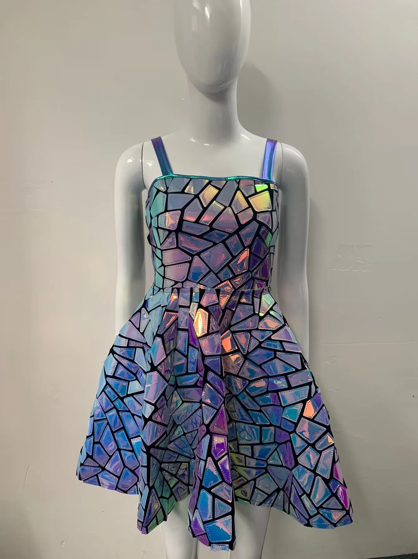 Purple And Blue Mirror Shiny Suspender Skirt Imitation Festival Irregular Sequins Costume Dj Gogo Dancer Holographic Robot Singe