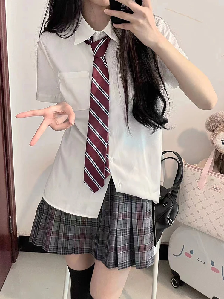 

Tokyo Annual Record JK Uniform Open Cardigan Loose Short Sleeve Outerwear White Peach Soda Set Women's Sweet Style Shirt