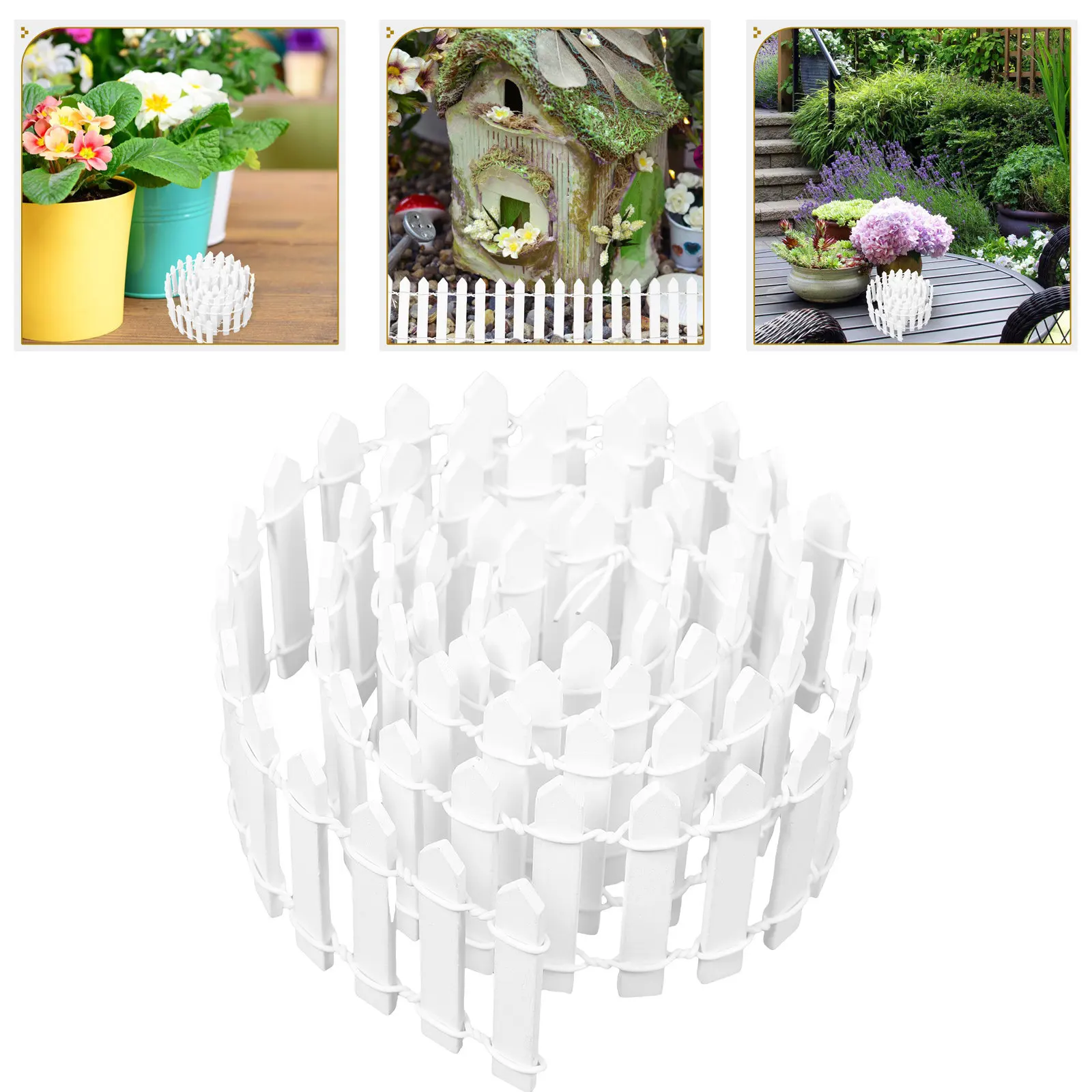 4Pcs Rot Proof White Plastic Mini Picket Fence Garden Border for Fairy Gardens Bonsai Displays Plant Pots Indoor Outdoor