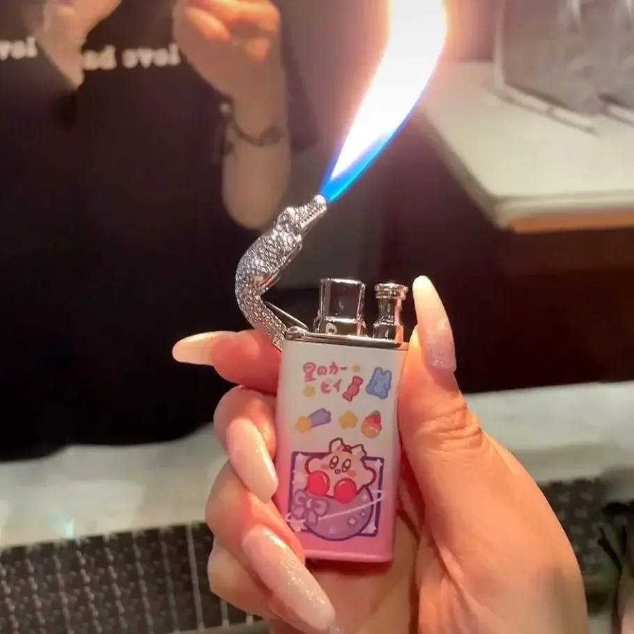 Cute Hello Kitty Kuromi Cinnamoroll Anime Cartoon Double Flame Lighter Creative personalized waterproof cigarette lighter Sanrio