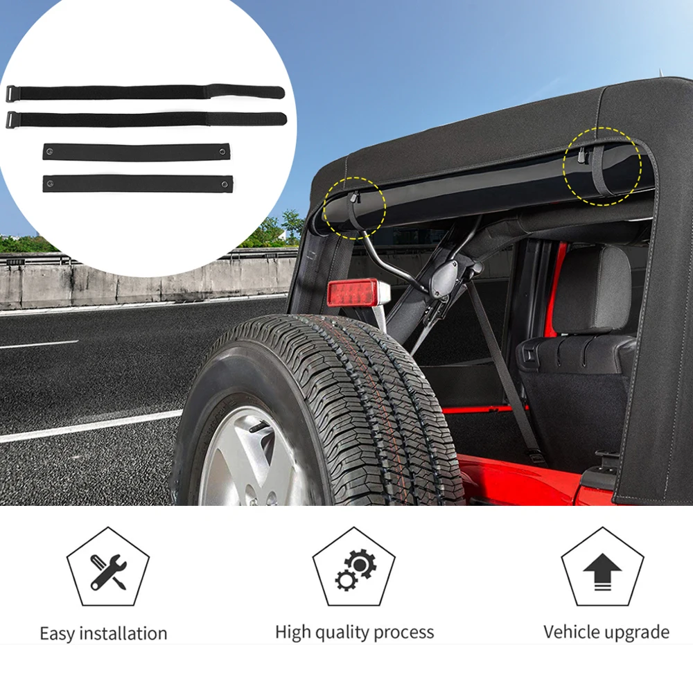 Car Soft Top Straps Rear Window Straps Adjustable Belt for Jeep Wrangler JK JKU JL 2007-2023 2024 2025 2026 Interior Accessories