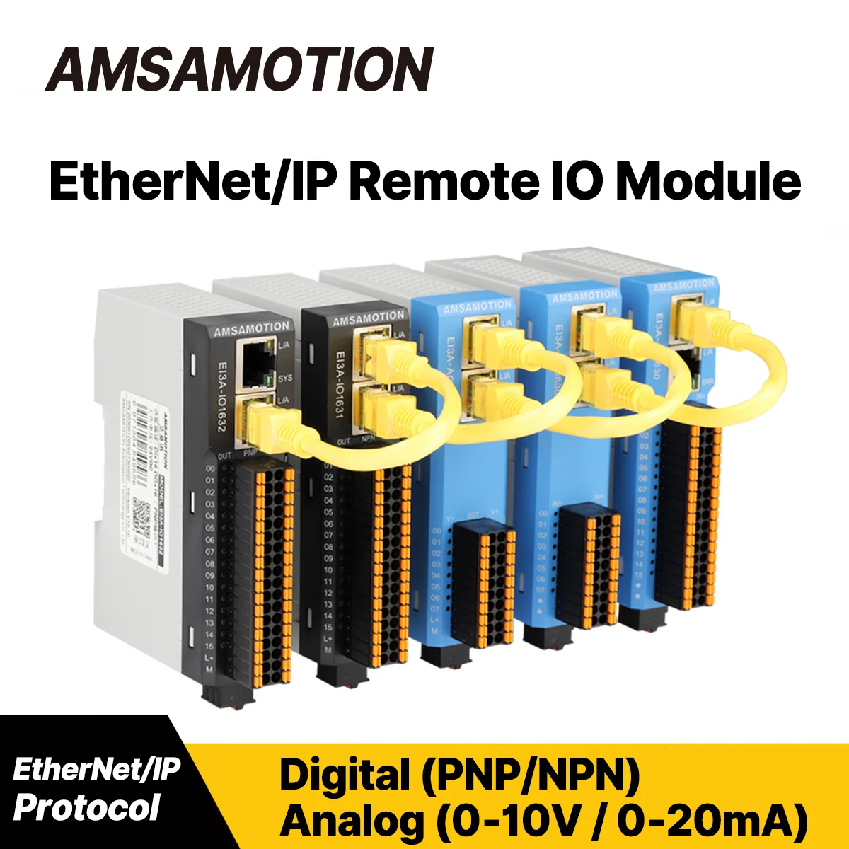 AMSAMOTION EtherNet/IP Remote IO Module Ethernet Bus Communication Digital Analog Input Output Acquisition EMB Expansion Module
