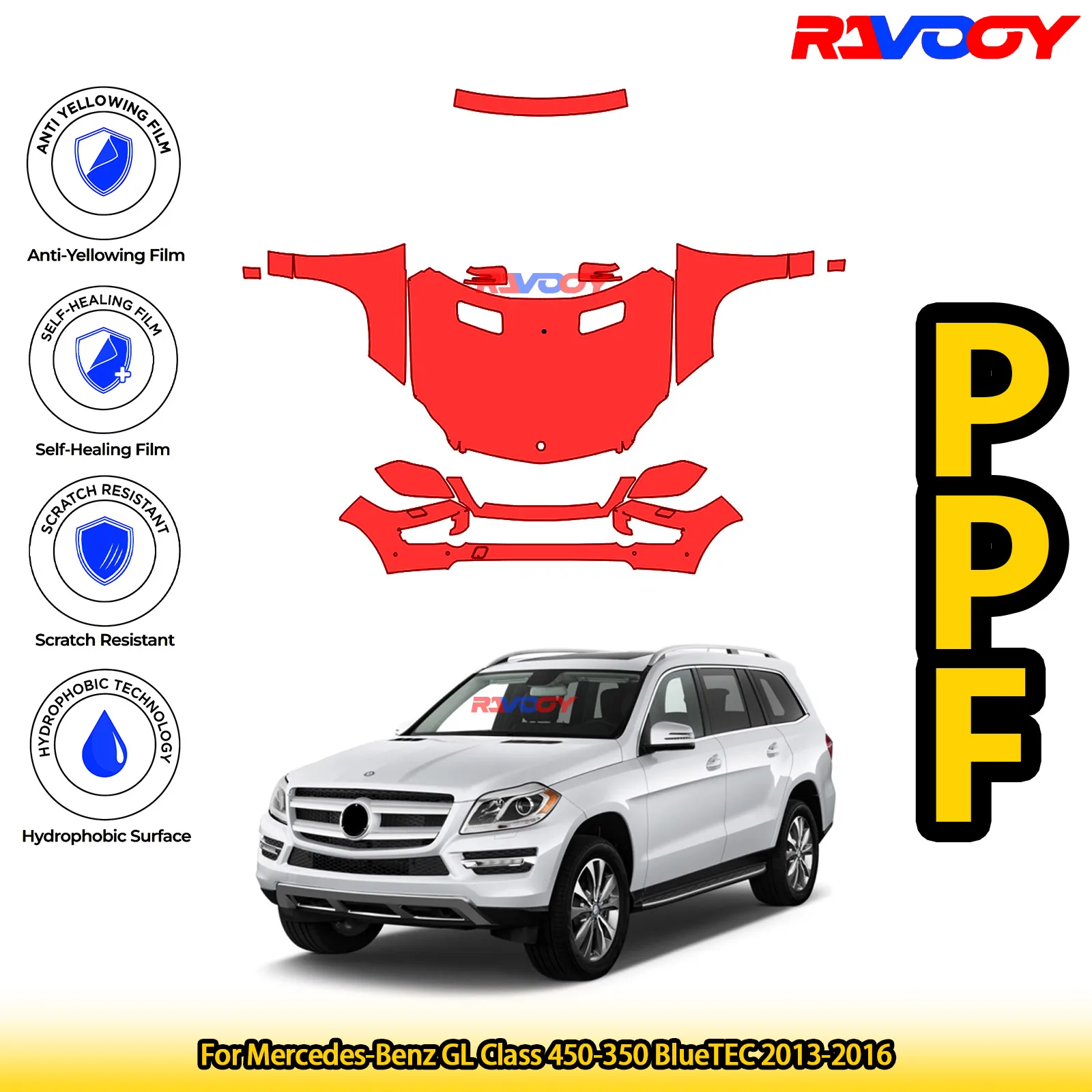 

For Mercedes-Benz GL Class 450-350 BlueTEC 2013-2016 Glossy Matte Black Precut front PPF Kit Paint Protection Film