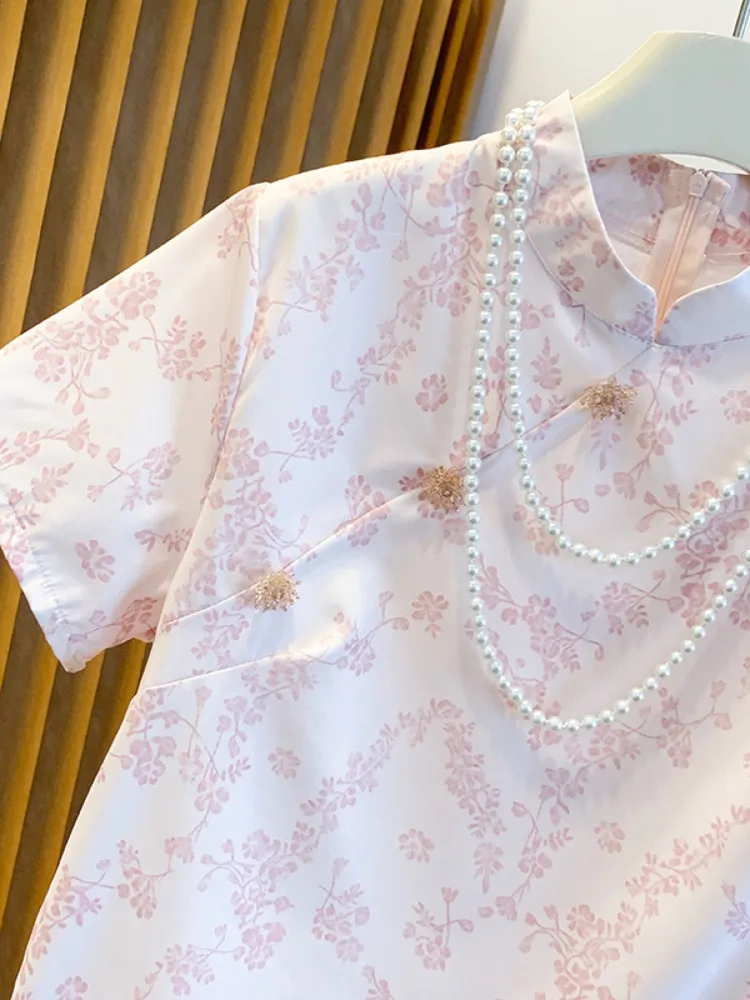 Haut brodé rétro rose à col montant, style national, pour femme, été, nouvelle collection, style chinois moderne