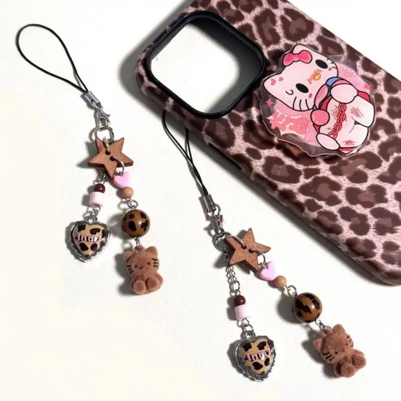 Kawaii olá kitty corrente do telefone móvel sanrio dos desenhos animados reunindo kt gato estrela pingente chaveiro anime saco periférico decoração presentes