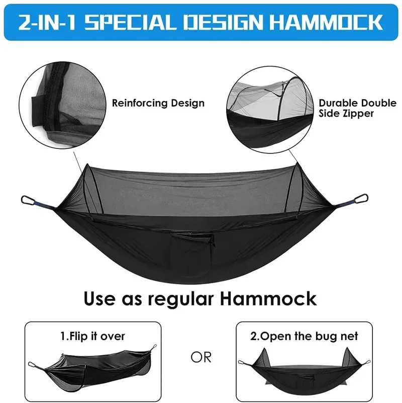 Portable Camping Hammock with Mosquito Net Pop-Up Outdoor Anti-rip Nylon Swing Hammock Chair Sleeping Hammock Camping Stuff