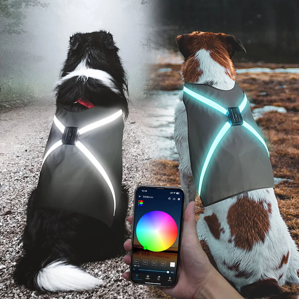 1 pc, LED Dog Harness Reflective Dog Cloth Bluetooth App Control LED Dog Vest for Small/Medium/Large/X-Large Size Dogs