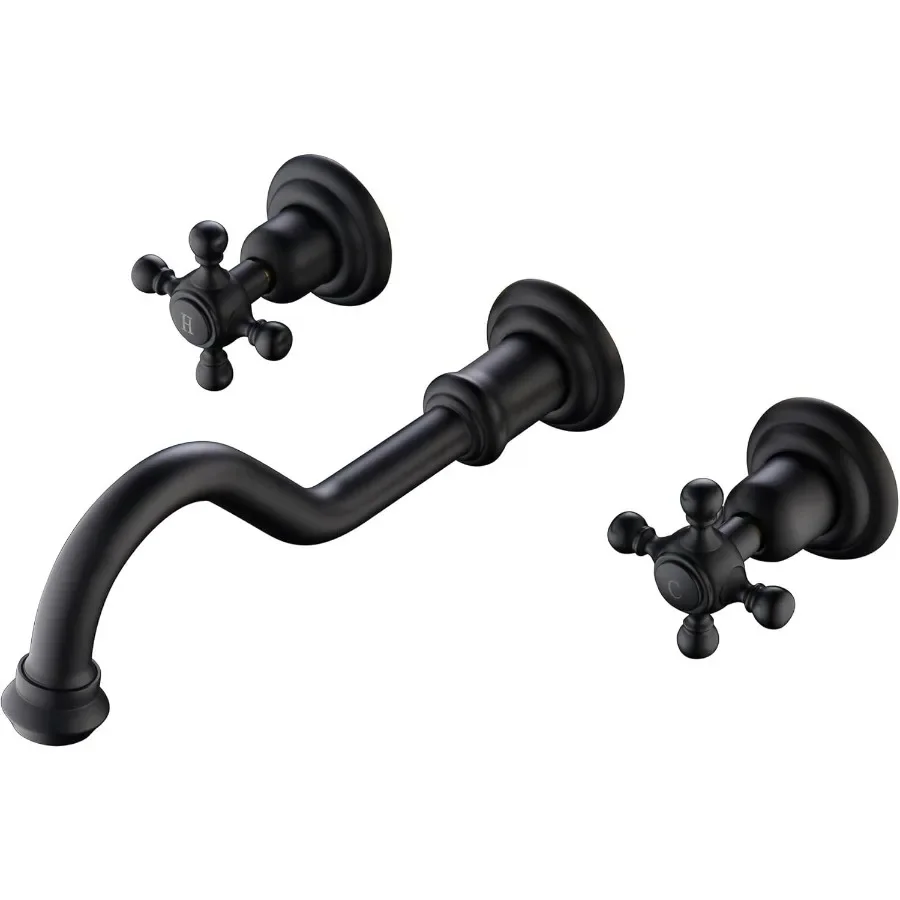 

Классический настенный смеситель для раковины с 3 отверстиями и крестообразными ручками, матовый черный смеситель для унитаза с настенным клапаном в комплекте